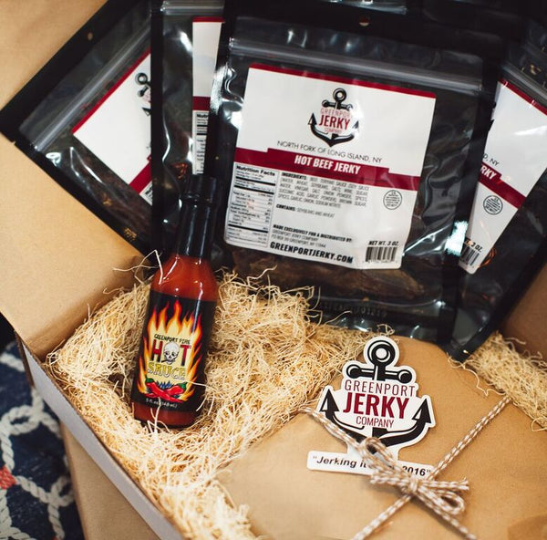 JERKY HOT BOX DELUXE w/4 Beef and Greenport Fire Hot Sauce. FREE SHIPPING